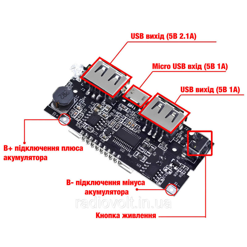 Модуль PowerBank з LCD дисплеєм, 2 x USB 5В, 2А