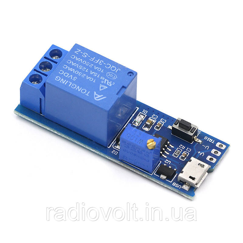 Таймер затримки NE555 вимкнення або увімкнення MicroUSB, 10A/AC 250В, 0-24 секунд