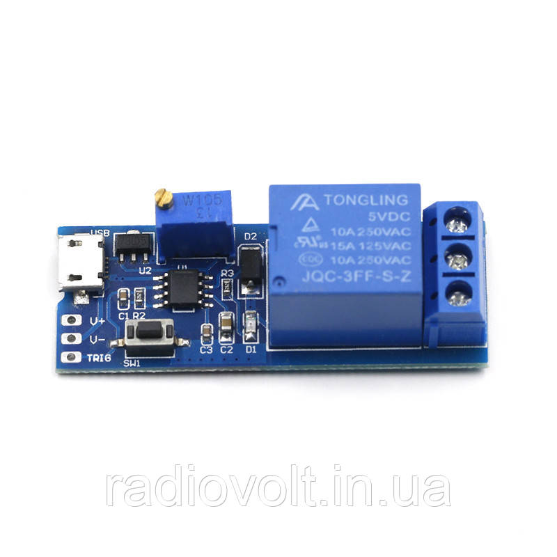 Таймер затримки NE555 вимкнення або увімкнення MicroUSB, 10A/AC 250В, 0-24 секунд