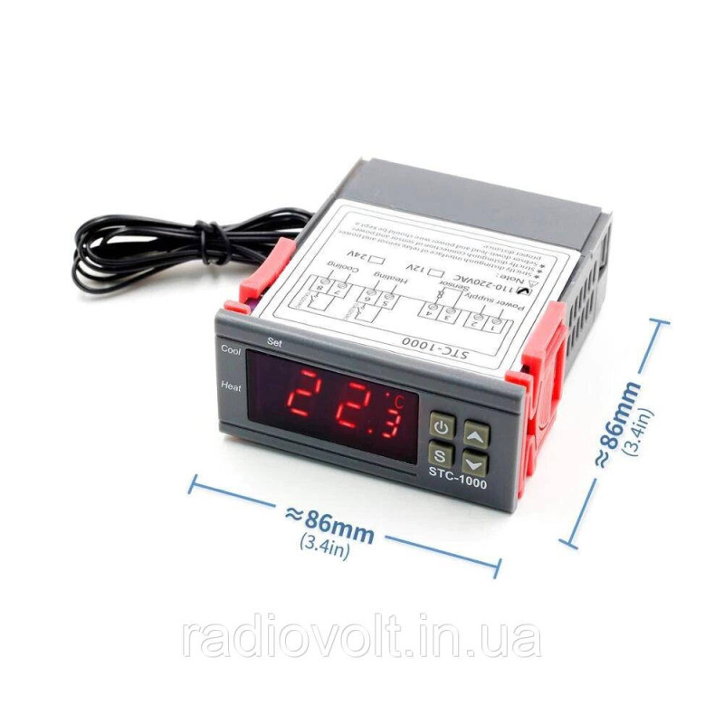 Терморегулятор STC-1000 24 V (точність 0.1 °C), 220 В, два реле 10 А, -50 ~ +99 °C, з виносним датчиком