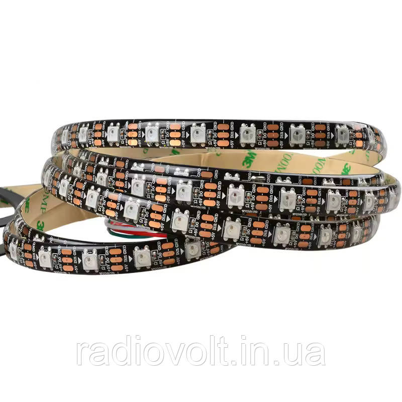 Світлодіодна стрічка WS2812B, RGB, IP65, 60 Світлодіодів/м, 5В, 1м, Чорна підкладка