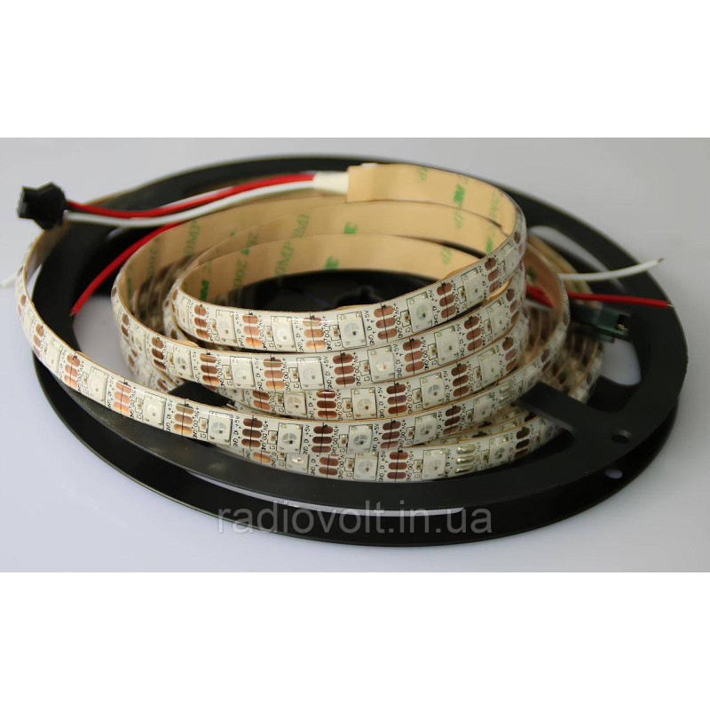 Світлодіодна стрічка WS2812B, RGB, IP67, 60 Світлодіодів/м, 5В, 1м, Біла підкладка