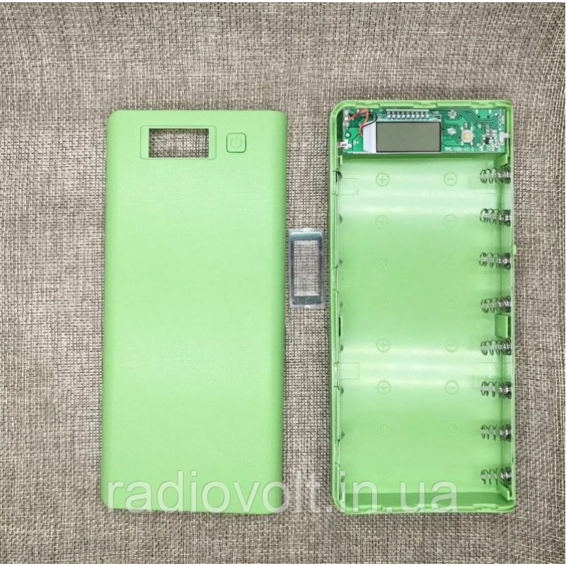 Корпус павербанка Dual USB 5В 2А, 8*18650, зелений