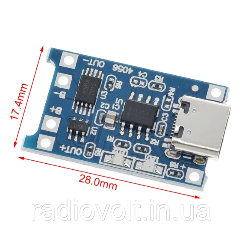 TP4056 із захистом модуль заряду Li-ion акумуляторів, Type-C