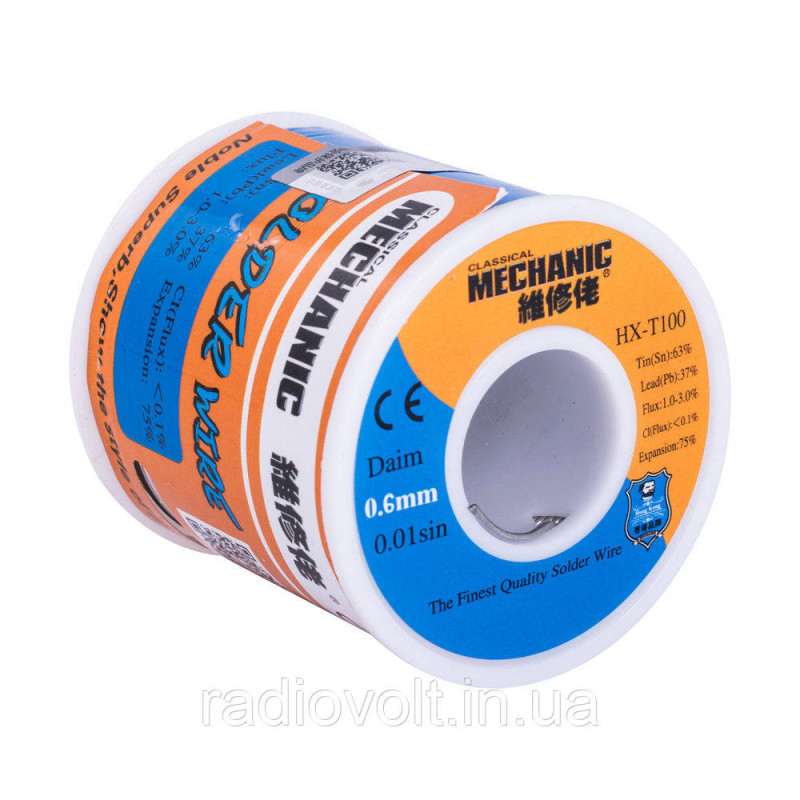 Припій Mechanic HX-T100, Sn 63% , Pb 37%, флюс 1-3%, 1 мм, 500 г