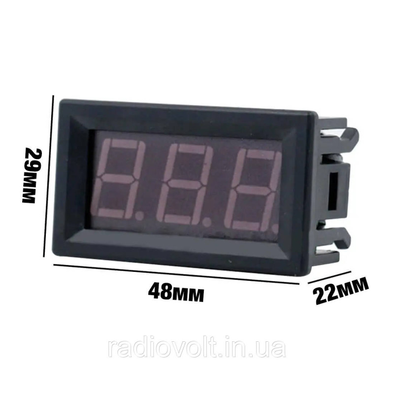 Вольтметр 4,5 - 30 В, 0.56 LED, Зелений, у корпусі