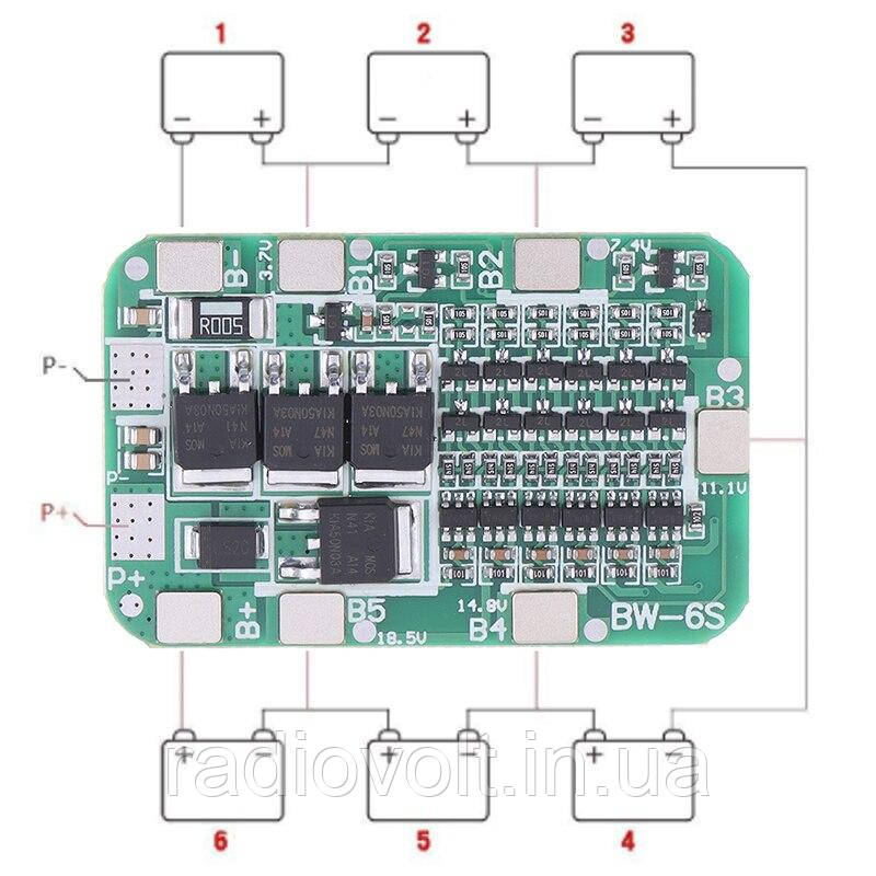 BMS 6S 15A 25.5В Контролер заряду розряду Li-ion батарей, балансування