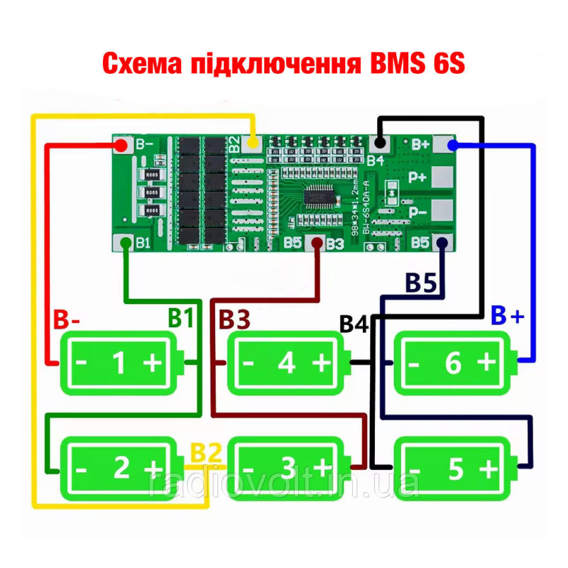 BMS 6S 40A 25.5В Контролер заряду розряду Li-ion батарей, балансування
