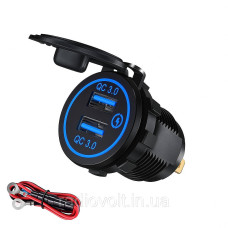 Врезная USB розетка для авто с быстрой зарядкой (QC 3.0), Синий