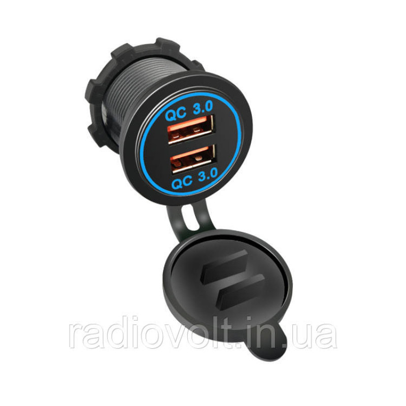 Врезная USB розетка для авто с быстрой зарядкой (QC 3.0), Синий