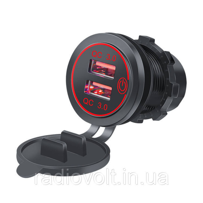 Врезная USB розетка для авто с быстрой зарядкой (QC 3.0), Красный