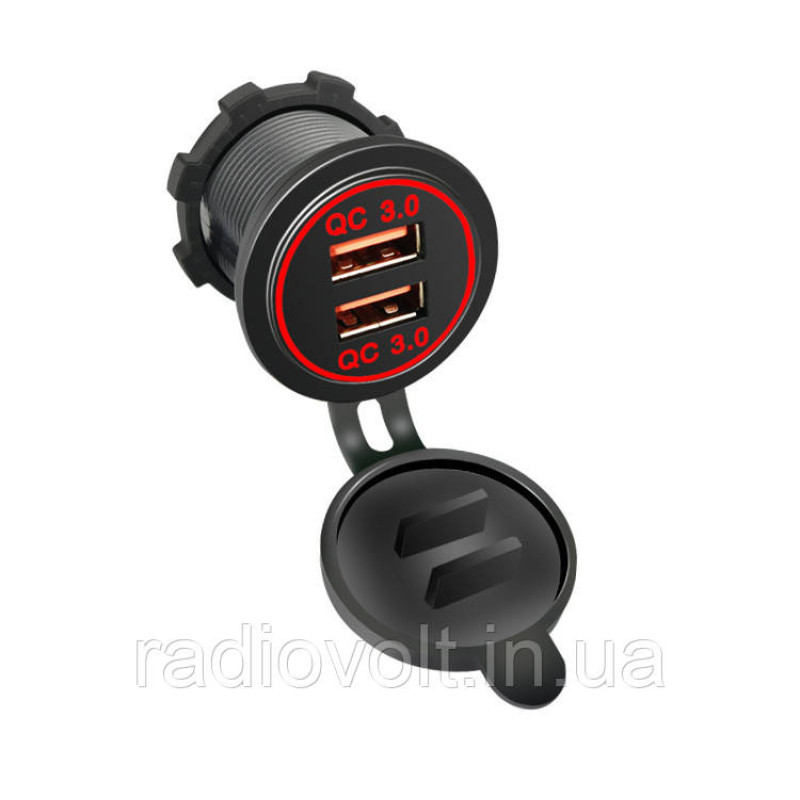 Врезная USB розетка для авто с быстрой зарядкой (QC 3.0), Красный