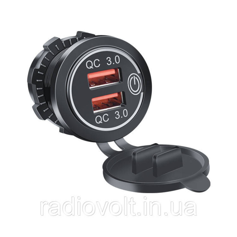Врезная USB розетка для авто с быстрой зарядкой (QC 3.0), Красный