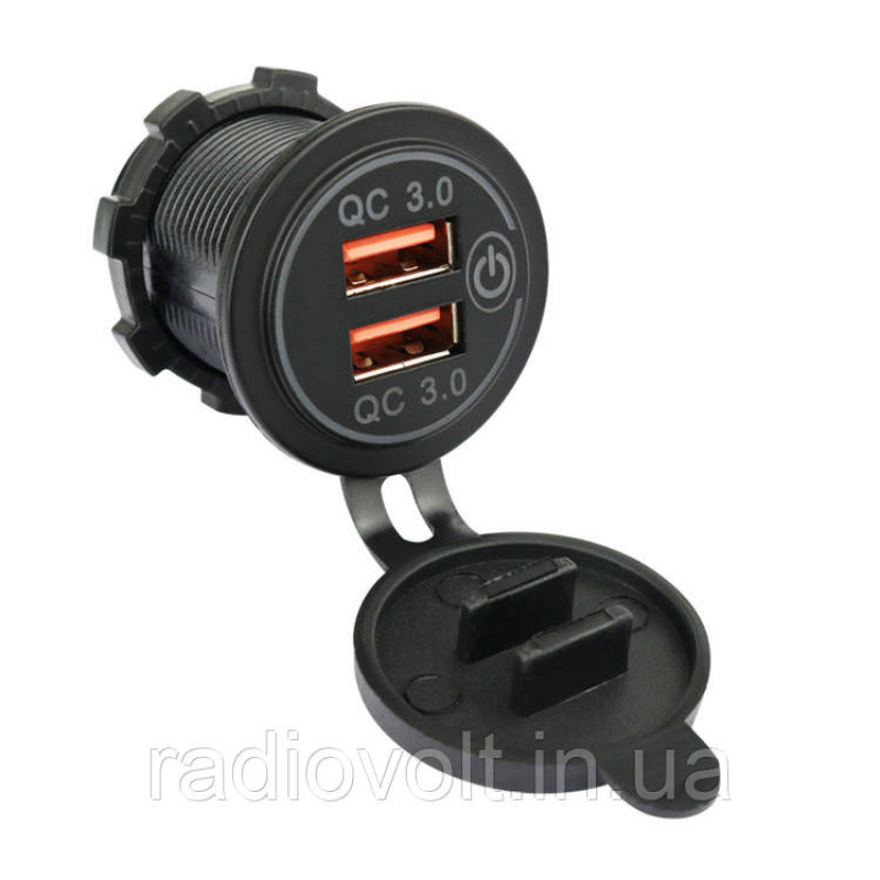 Врезная USB розетка для авто с быстрой зарядкой (QC 3.0), Зеленый