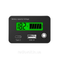 Индикатор заряда, емкости АКБ, вольтметр, DC6-30V с Type-C, USB