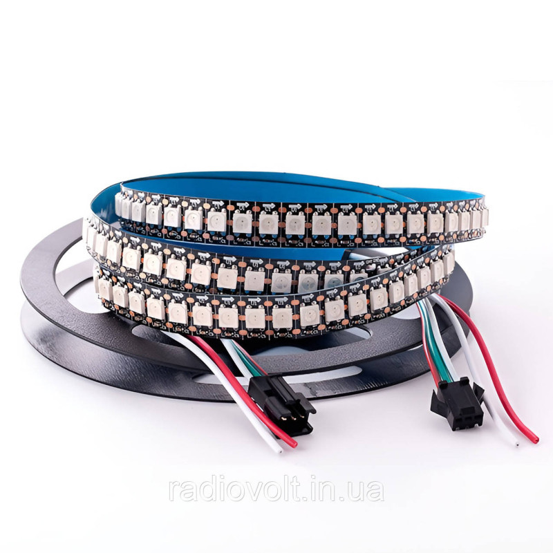 Світлодіодна стрічка WS2812B, RGB, IP30, 144 світлодіоди/м, 5 В, 1 м, чорна підкладка