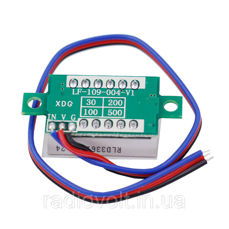Вольтметр 0-200 В, 0.36 LED, Червоний