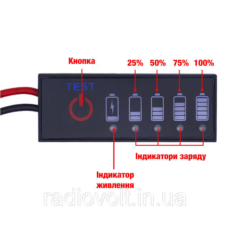 Індикатор заряду батареї 6S Li-ion з кнопкою