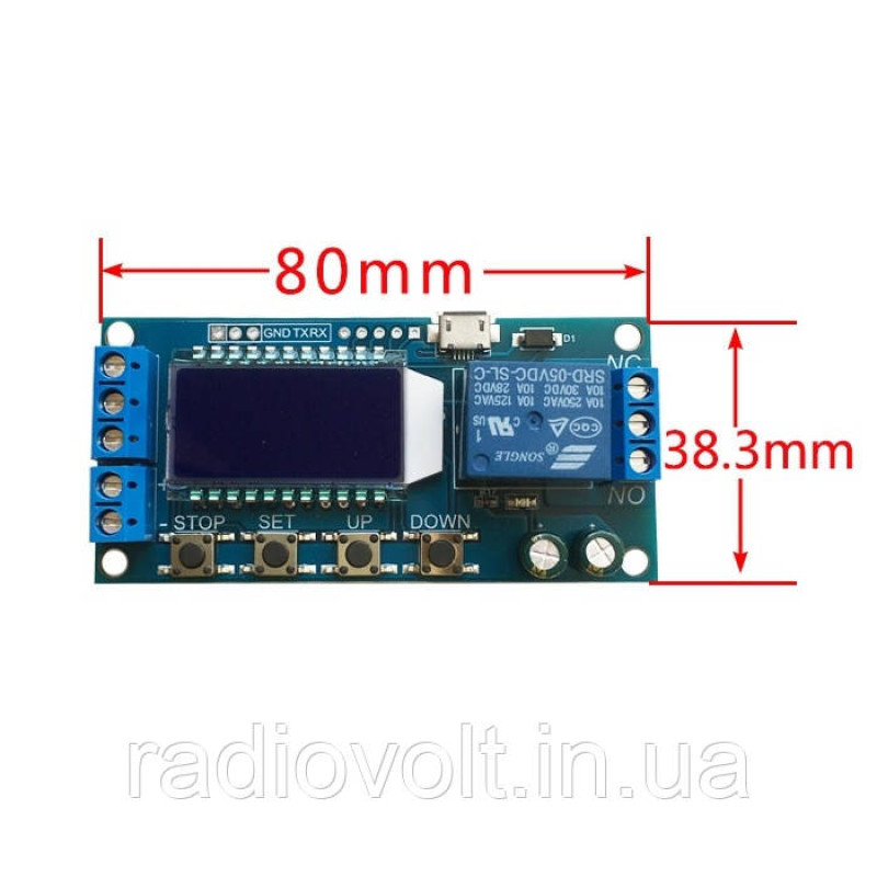 Модуль XY-LJ02, реле часу із затримкою LED 0.1с-9999мін (5-30 В, 10A/AC 250 В)