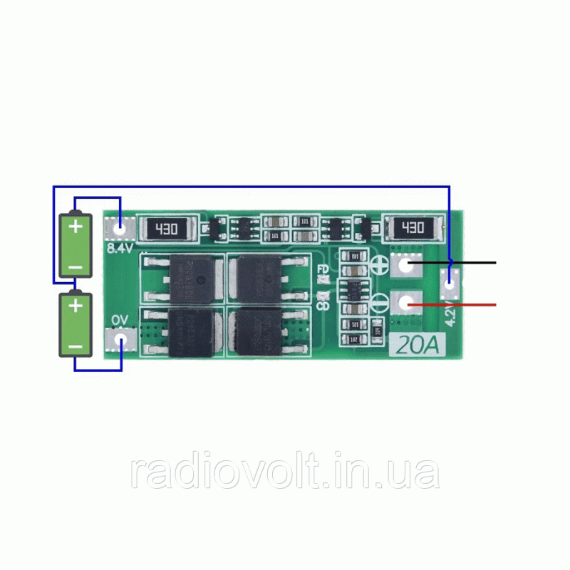 BMS 2S 20A 8,4В Контролер заряду-розряду Li-ion батарей, з балансуванням