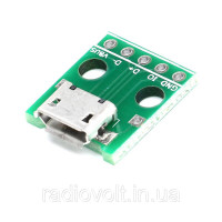 Плата перехідник MicroUSB - DIP, 5pin, 2.54 мм