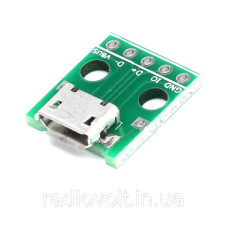 Плата перехідник MicroUSB - DIP, 5pin, 2.54 мм