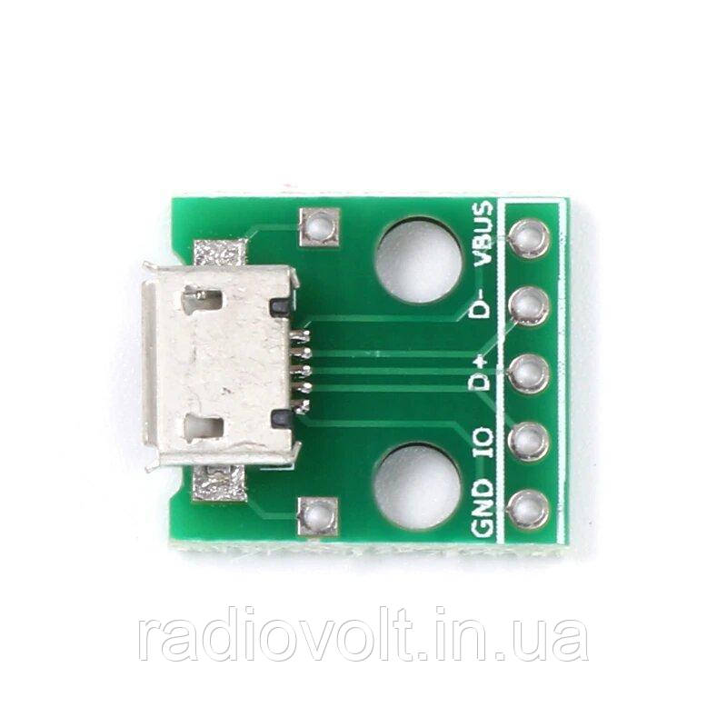 Плата перехідник MicroUSB - DIP, 5pin, 2.54 мм