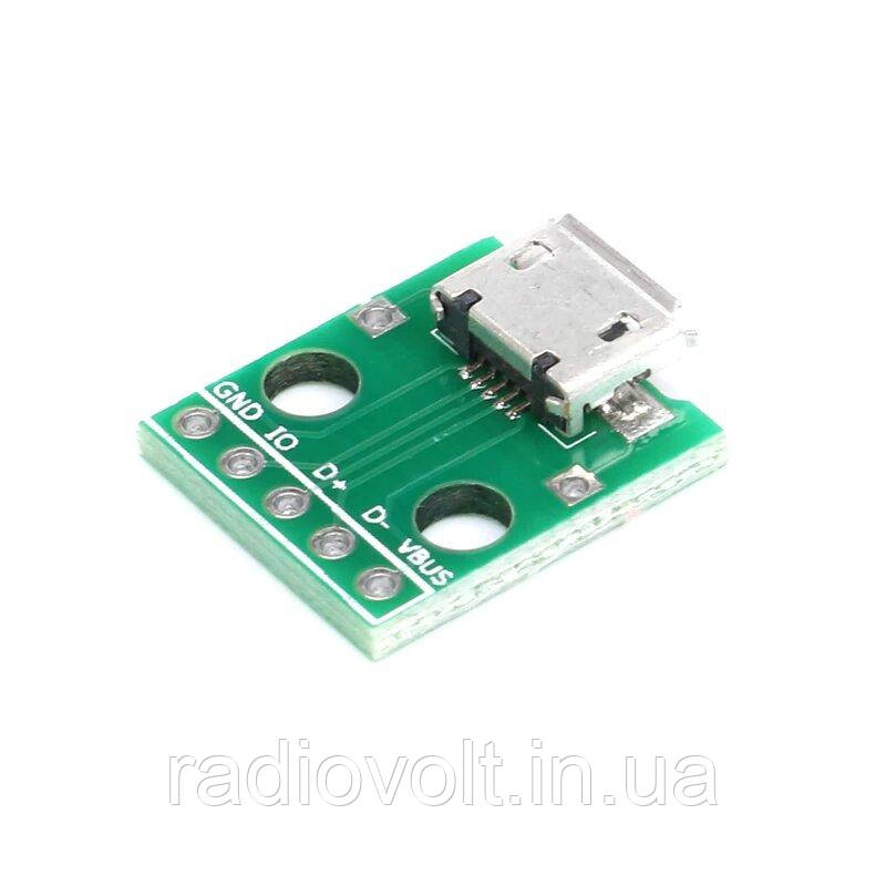 Плата перехідник MicroUSB - DIP, 5pin, 2.54 мм